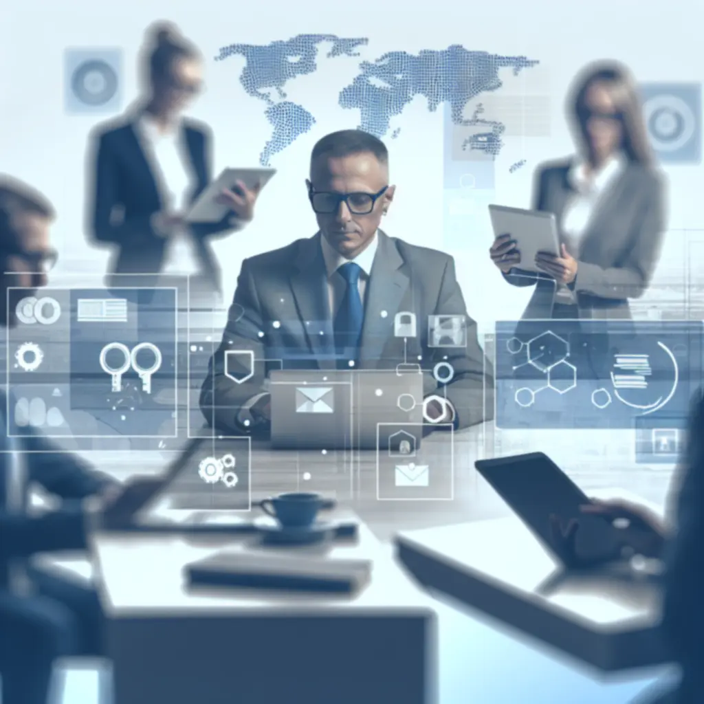 Zespół polskich menedżerów analizujący artykuły i dane biznesowe