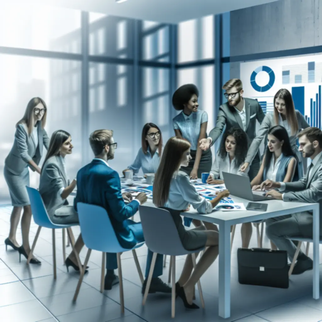 Zespół marketingowy planujący kampanię w nowoczesnym biurze